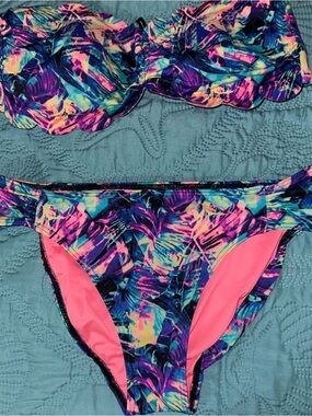 Victoria's Secret Multicolor Tropical Print Bikini with Pink Lining